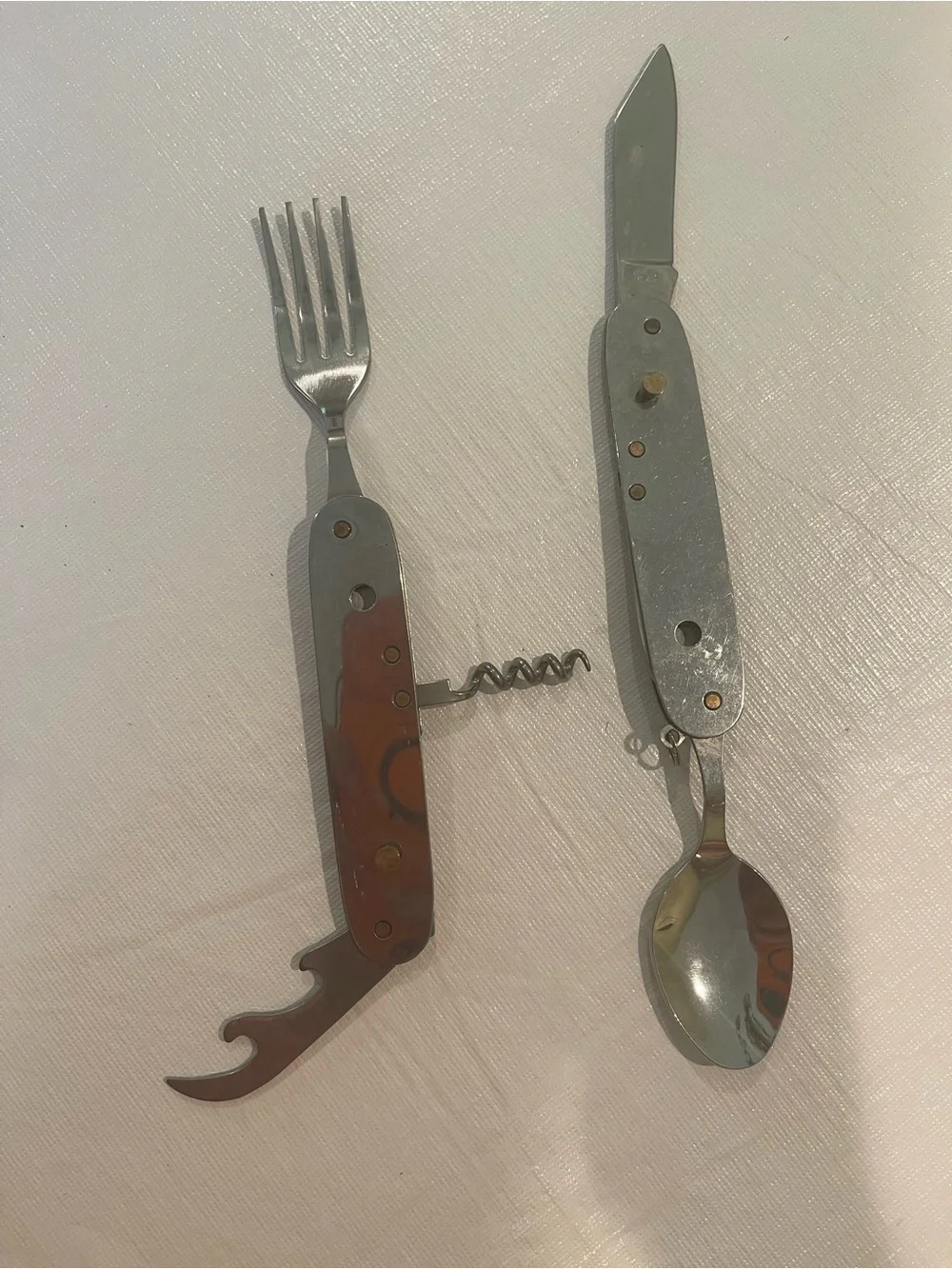 Vntg 5 In 1 Stainless Steel Hobo Pocket Camp Tool Spoon Fork Bottle Wine